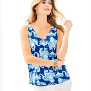 Lilly Pulitzer Florin Reversible Tank in Deep Indigo Joy Ride Print Size XS/S